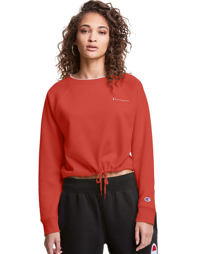 Champion Dame Sweatshirt Rød - Campus Fleece Cropped Crew Embroidered Script Logo - Danmark JRZ-2803